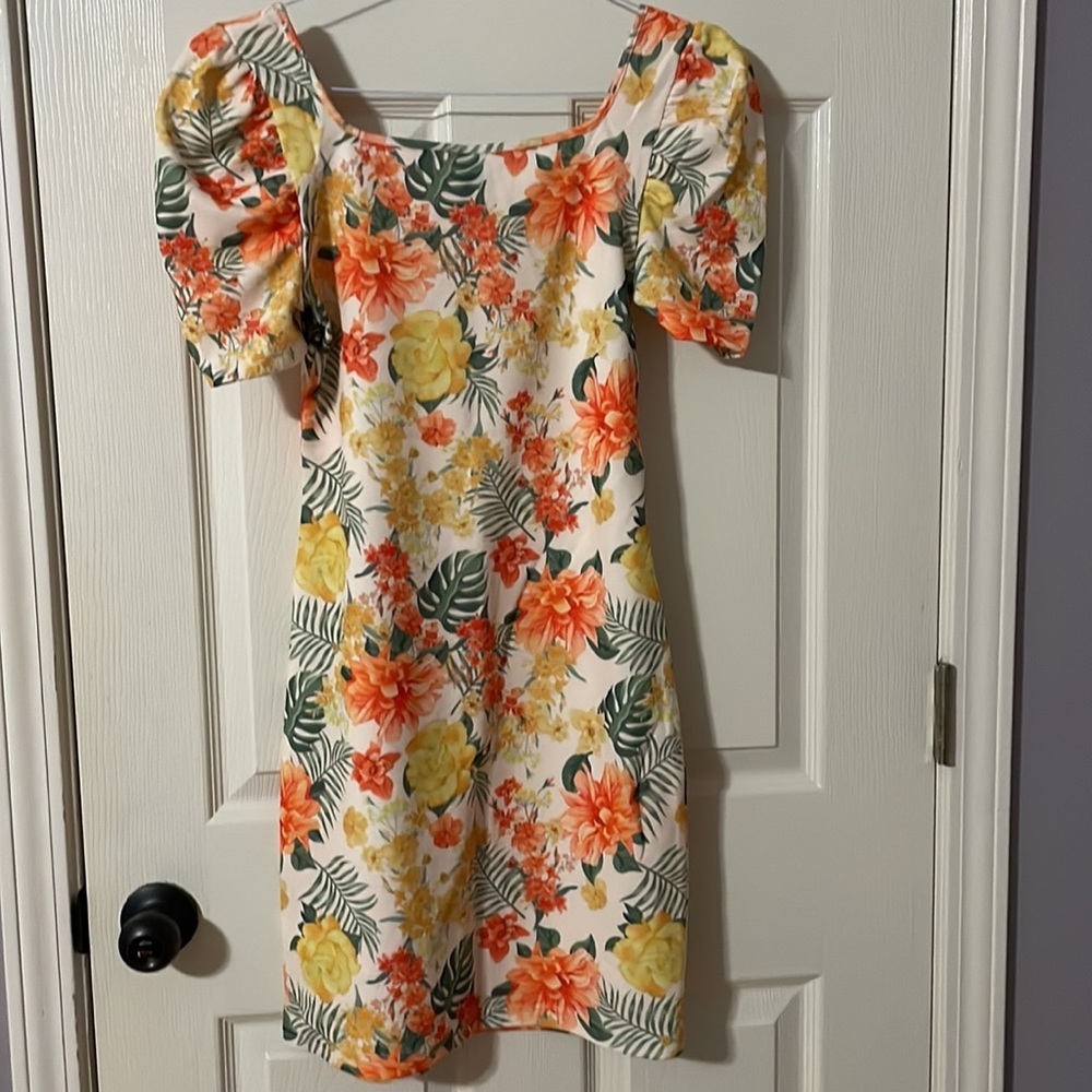 Shein Floral Summery Dress Orange Yellow Green Med 6